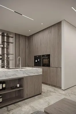 a kitchen with a large sink and wooden walls at Dukley villas in Budva