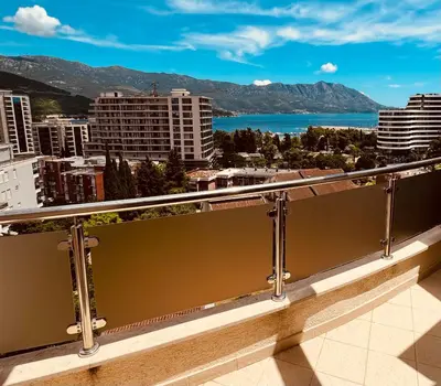 a balcony with a view of a city at Sea View Budva in Budva