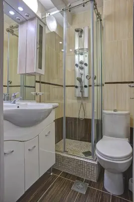 a bathroom with a shower and a toilet and a sink at Piazza Apartments 2 in Petrovac na Moru