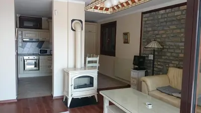 a living room with a fireplace and a couch at PerDo in Perazića Do