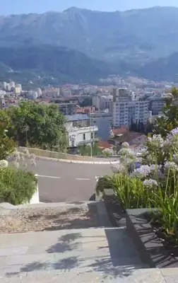 a view of a city from a garden at Apartments Alacritas in Budva