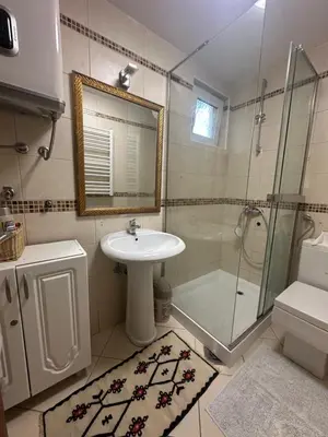 a bathroom with a sink and a glass shower at Apartment Relax Petrovac in Petrovac na Moru