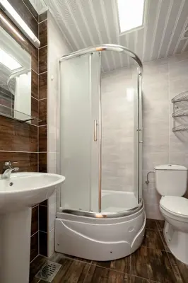 a bathroom with a shower and a toilet and a sink at Katarina17 in Becici