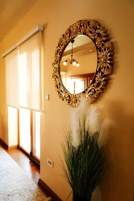 a mirror on a wall in a hallway with a plant at Villa Mia in Kotor