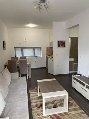 a living room with a couch and a table at Aria Apartman 1 Ulcinj in Ulcinj