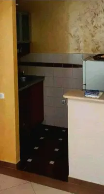 a small kitchen with a counter and a microwave at Stan Rafailovici LM in Rafailovici