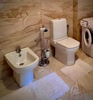a bathroom with a toilet and a sink at Apartament Rafailovici Budva in Budva
