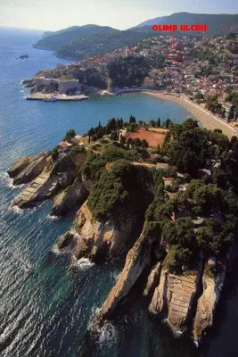an aerial view of an island in the ocean at Apartment Olimp Ulcinj in Ulcinj