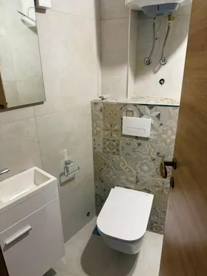 a bathroom with a white toilet and a sink at Apartman Kaprize in Budva