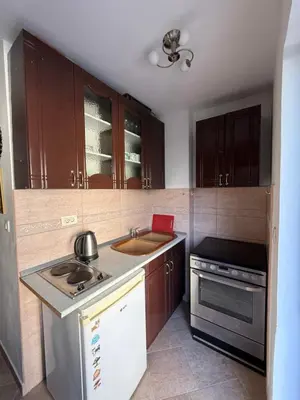 a small kitchen with a sink and a stove at Bozovic Apartmani in Budva
