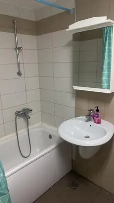 a bathroom with a sink and a tub and a toilet and a sink at 2 bedroom apartment blok 9 in Podgorica