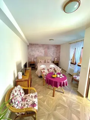 a living room with a bed and a table and chairs at Apartment Studio Z&M in Kotor