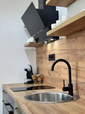 a kitchen with a sink and a counter top at Olive Branch Studio Apartment Dobra Voda in Bar