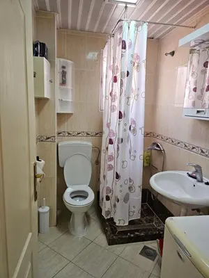 a bathroom with a toilet and a sink at Tirke Apartment in Becici