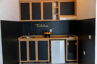 a small kitchen with a sink and a refrigerator at Sunshine Apartments in Ulcinj