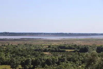 an aerial view of a river and trees at Panorama Hill Apartments Ulcinj in Ulcinj