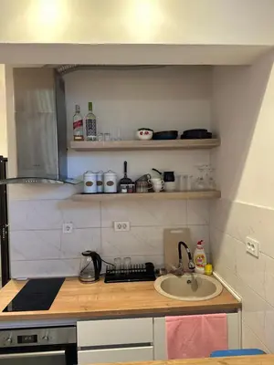 a kitchen with a sink and a counter top at Stex Prime City Kvart in Podgorica