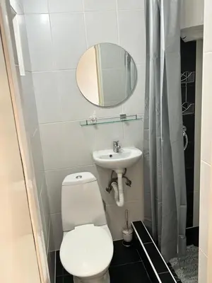 a bathroom with a white toilet and a sink at Villa Radis in Dobra Voda