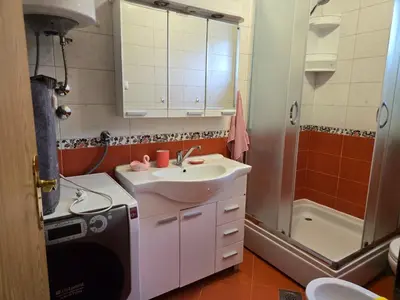 a small bathroom with a sink and a shower at Apartment Anna in Polje