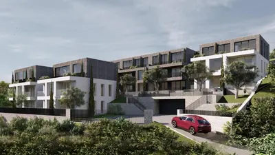 a rendering of a building with a red car in front at Villa Old Mariner Lux in Kotor