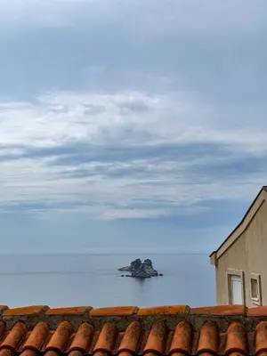 a view of the ocean from a roof of a building at Apartman Zinzula in Petrovac na Moru