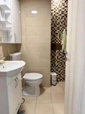a small bathroom with a toilet and a sink at Apartman Zinzula in Petrovac na Moru