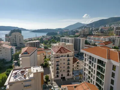 an aerial view of a city with buildings at Apartments BB in Becici