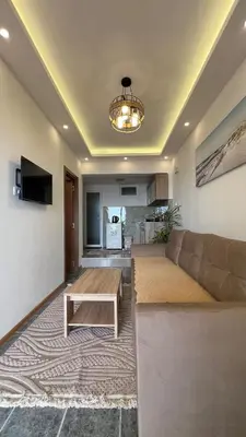a living room with a couch and a table at Golden Sun Apartments in Ulcinj