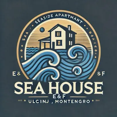 a vintage seahorse logo with a house on a wave at Sea House E&F in Ulcinj