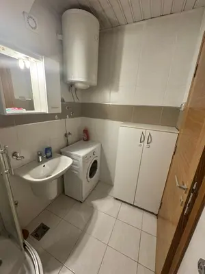 a small bathroom with a sink and a washing machine at Nema 2 in Kravlja