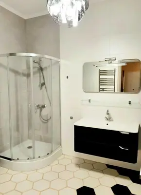 a bathroom with a shower and a sink at Apartments Jimasly in Budva