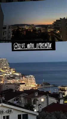 two pictures of a city with the words solve wake apartmentasy at Blue wave apartman in Becici