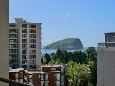 a view of the water from a city at Plaza Apartment in Budva