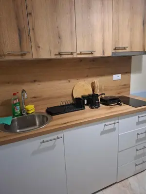 a kitchen with a sink and a counter top at Apartments Sophia in Ulcinj