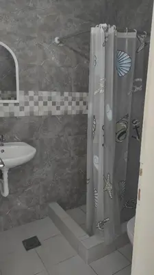 a bathroom with a shower and a sink at Domaćinstvo Kvaić in Bar