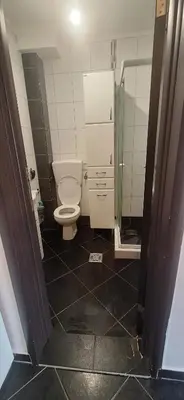 a bathroom with a toilet and a shower at Apartman Budva in Budva