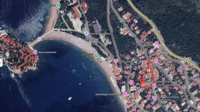 a map of a city and the water at Apartments Sveti Stefan MNE in Sveti Stefan