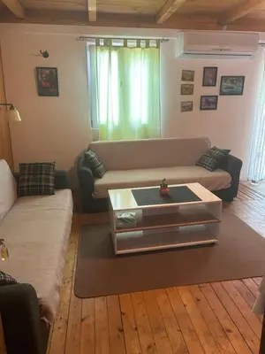 a living room with a couch and a coffee table at Velicanka hostel 2 in Kravlja