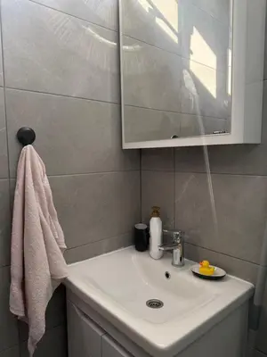 a bathroom with a white sink and a mirror at Porta Mare Apartment in Bar