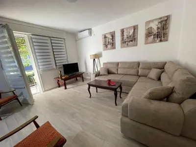 a living room with a couch and a table at Apartment Mijuskovic in Kravlja