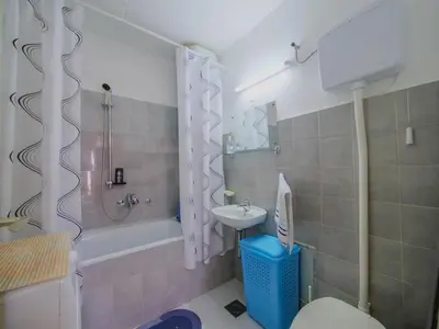 a bathroom with a toilet and a sink and a shower at Apartman Baranka in Bar