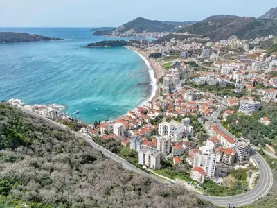 an aerial view of a city and the ocean at Sea Elegance Rafailovici in Rafailovici