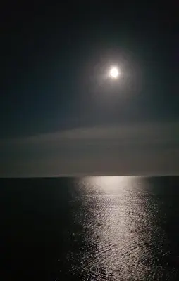 a full moon over the ocean at night at Emerald Dreamscape with Private Beach & Pool in Dobra Voda