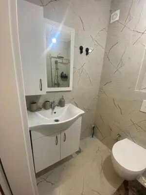 a bathroom with a sink and a toilet at Apartament Adian in Ulcinj