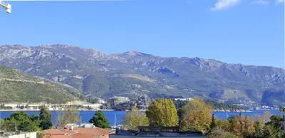 a view of a lake with mountains in the background at Apartments Ivanovic in Budva