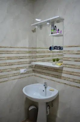 a bathroom with a white sink in a room at NIDA Apartment in Ulcinj