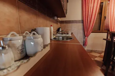a kitchen with a sink and a counter top at Apartman Damjanovic in Cetinje