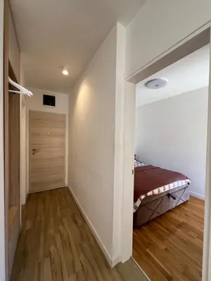 a bedroom with a bed and a closet at Apartment Montenegro Becici in Becici