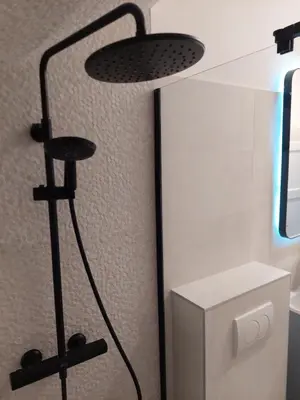 a shower head in a bathroom next to a toilet at Giardino in Muo
