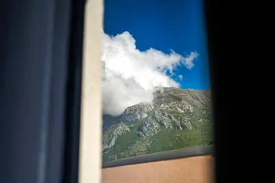 a view of a mountain from a window at Apartment BAR M3B in Bar